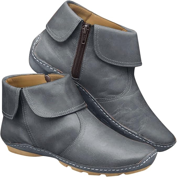 Womens Ankle Boots Wide Width with Zipper Non Slip Short Bots Dressy Business Casual Shoes Comfortable Ladies Booties Walking Flats