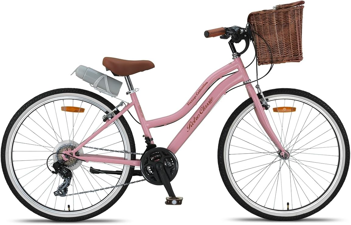 Retro Classic 26 Jant Bisiklet, Shimano 21 Vites, Hasır Sepetli Vintage Şehir Bisikleti