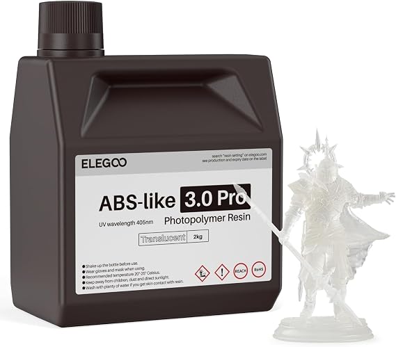 ELEGOO ABS-Like 3.0 Pro 3D Printer Resin Translucent High-Speed Curing High-Precision Non-Brittle Scratch-Resistant for LCD/DLP 3D Printing 405nm UV Curing Photopolymer Resin LCD ABS 3.0 Pro Resin