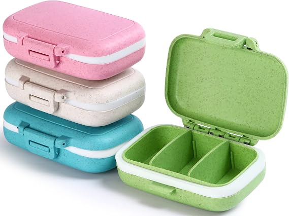 4 PC Pill Case 3 Removable Compartments Pill Box BPA-Free 3 Times a Day | day pill organizer AM-PM Travel Pill Organizer for Pocket or Purse storage vitamin, fish oil or medicine