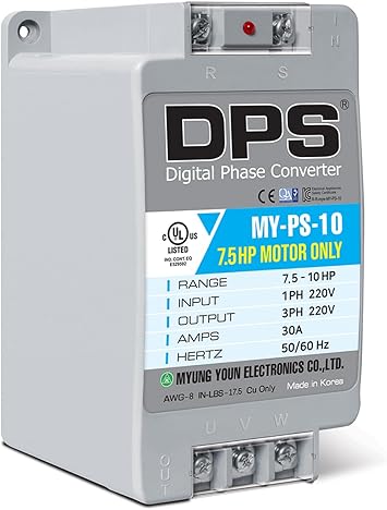 DPS Capacity 10HP 30A 220V, Single-Phase to 3-Phase Converter, MY-PS-10 Must Be Only Used for 7.5HP5.5kW 23A 220V 3-Phase Motor, One DPS Must Be Used for One Motor Only, UL Listed
