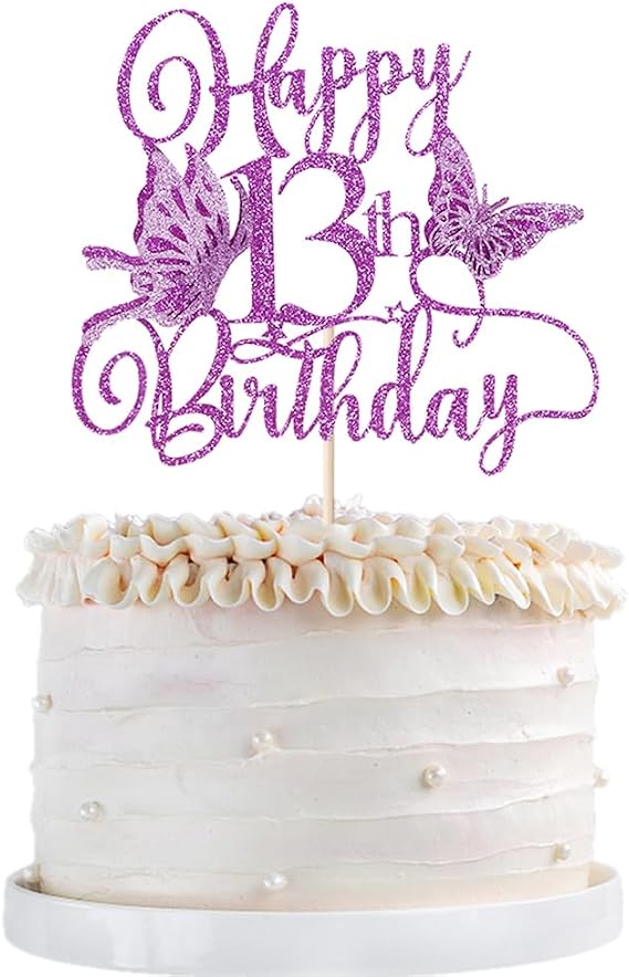 Glitter 3D Butterfly 13th Birthday Cake Topper,Cheers to 13 Years