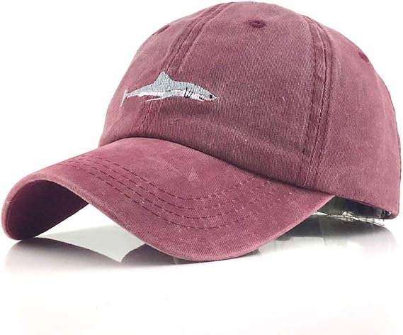 YEKEYI Unisex Baseball Cap Shark Embroidery Washed Cotton Denim Adjustable Baseball Hat