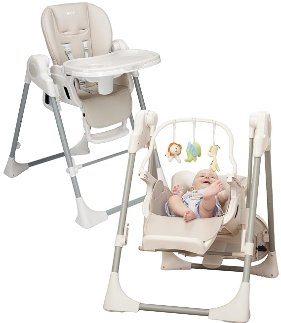 PrimoBaby SnuggleBug 2-in-1 Infant Swing & High Chair, Adjustable Seat Recline, Height, Feeding Tray, App Control, Music & Nature Sounds, Toy Bar, Ergonomic Cushion, 5 Point Safety Harness