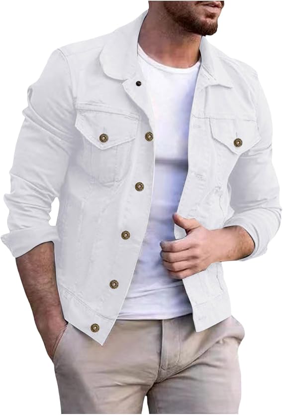 Men's Denim Jacket Basic Coat Jeans Transition Jacket Stand-Up Collar Casual Outwear Baggy Denim Jacket