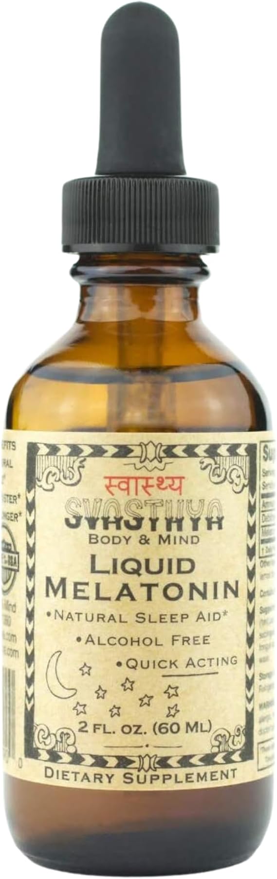 Svasthya Body & Mind Natural Melatonin Liquid Supplement | 100% Organic Sleep Aid for Restful Sleep Support | Alcohol - Free Melatonin Supplement | Stay Asleep Longer