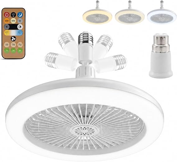 Ceiling Fans with Lights and Remote Control, Screw in Cooling Fan Lamp for Bedroom 360°Adjustable, Smart Lightbulb Fan Quite Low Profile for Living Room E27 & B22 Compatible [Energy Class F]