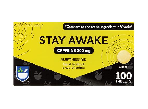 Rite Aid Stay Awake Tablets Caffeine, 200 mg - 100 Tablets | Caffeine Pills | Caffeine Supplement | Caffeine Pills 200mg | Equal to About a Cup of Coffee | Mental Alertness Aid | Energy Pills