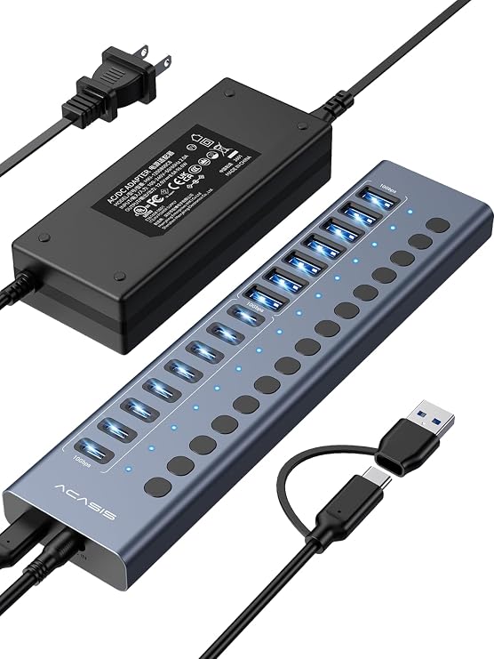 ACASIS 16 Ports Powered USB 3.2 Hub (8 USB-A 3.2 +8 USB-C 3.2), 10Gbps
