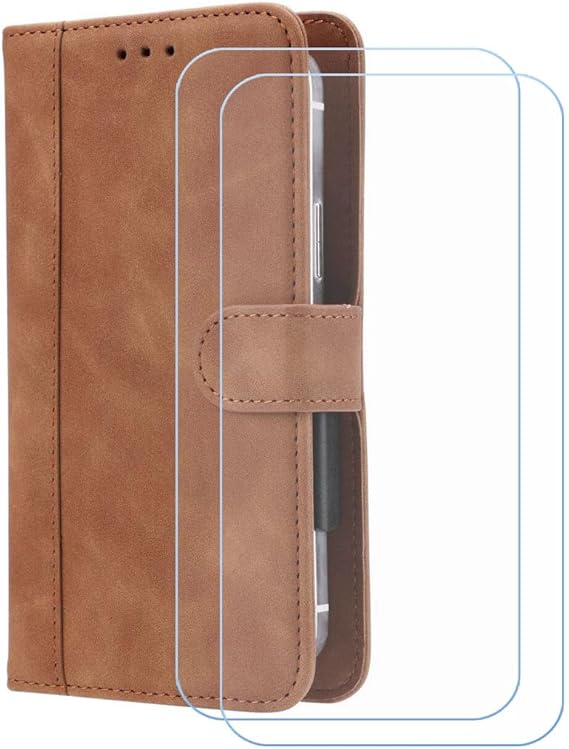 Cover for Tecno Pova Curve 5G + 2 HD Film Protector, Screen Protector Tempered Glass - Phone case with[Cash and Card Slots] Wallet Shell for (6,78") - Brown-XHDFG
