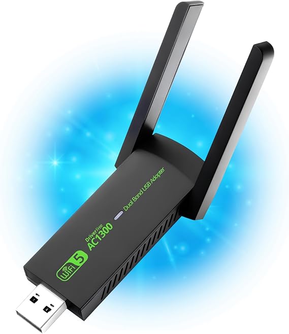 WiFi Dongle | 1300mpbs Wifi Adapter | 3.0 USB WiFi 5dBi Dual Band | 2.4GHz/5GHz | Wireless Adapter | PC/Desktop/Tablet/Laptop | Support Windows 11/10/8/7/Vista/XP, Mac OS | No CD