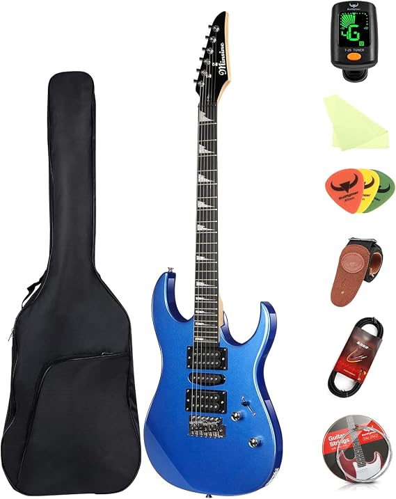 Bullfighter 39 Inch Electric guitar 4/4 Full Size, HSH Pickup, Guitar Electric for Beginners Starter Music Lover with 8 Accessories Guitar Bag, Strap, Picks, Tuner, Strings and Cable. MS-170 (Blue)