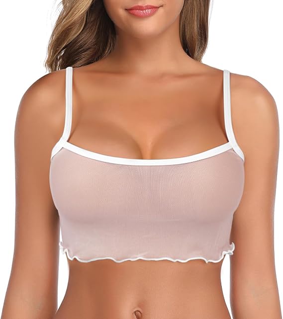 SHERRYLO Sheer Mesh Bikini Top See Through Tank Top for Women Beach Coverup
