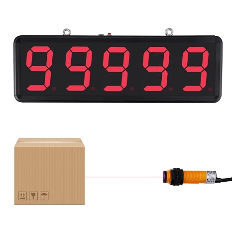 Automatic Digital Conveyor Counter Up to 99999 Counts, Infrared Sensor, Large LED Display, Wall-Mountable Tally Counter for Factory Assembly Lines Input 100-240V