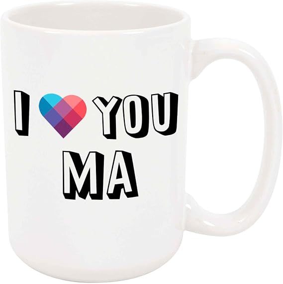 I Love You Ma Coffee Mug - Personalized Ceramic Cup with Name, 11 oz | White Ceramic, Two Sided Print, Dishwasher and Microwave Safe, Birthday Christmas Gift for Her or Him, Easy Grip Handle