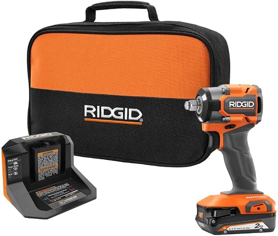 RIDGID 18V SUBCOMPACT BRUSHLESS Cordless 1/2 in. Impact Wrench KIT with 2.0 AH Battery, C