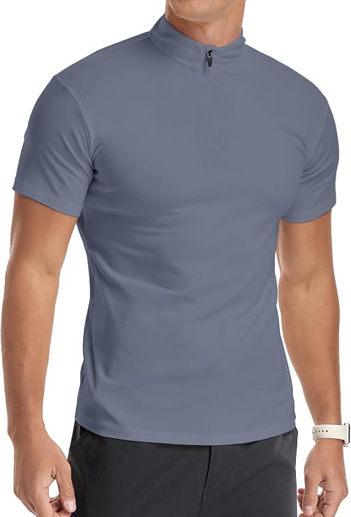 YTD Men's Long/Short Sleeve Polo Shirts Quarter-Zip Casual Slim Fit Mock Neck Basic Designed Cotton Shirts