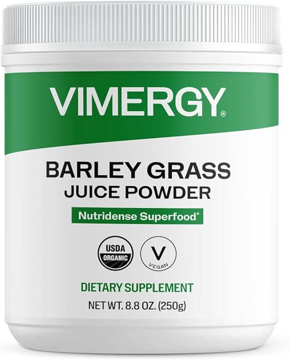 Vimergy Barley Grass Juice Powder Dietary Supplement - 0.8g per Serving (312 Servings) Clean Superfood Formula Promotes Cardiovascular Health* Organic, Vegan & Gluten-Free Regular Size 250g