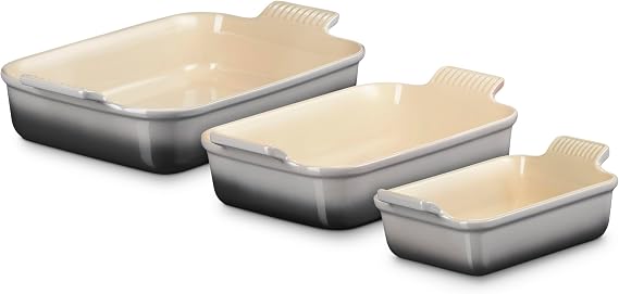 Le Creuset Stoneware Set Of 3 Heritage Rectangular Dishes, Oyster