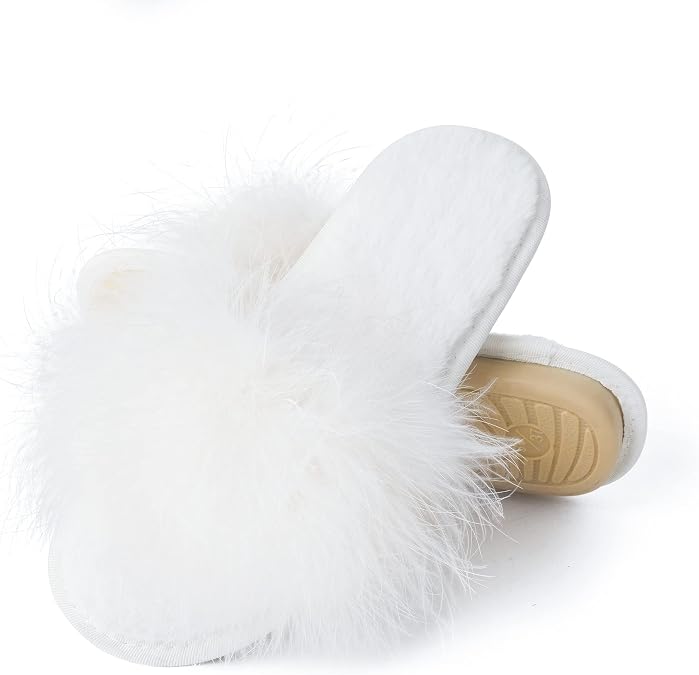Fur Story Women's Furry Slippers Open Toe Fuzzy Slippers Memory Foam Fluffy House Sandal