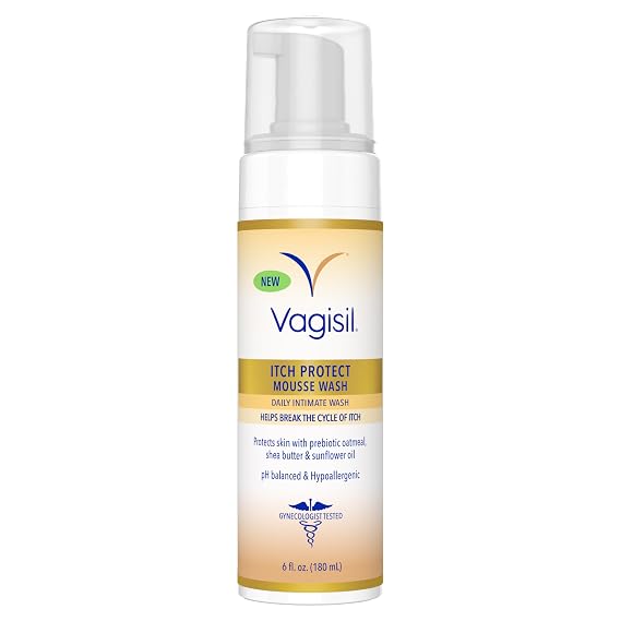 Vagisil Itch Protect Mousse Wash, pH Balanced, Daily Relief, 6 Fl Oz | Itch Protect mousse pH balanced intimate wash. Protects skin with prebiotic oatmeal. Hypoallergenic & gynecologist tested.