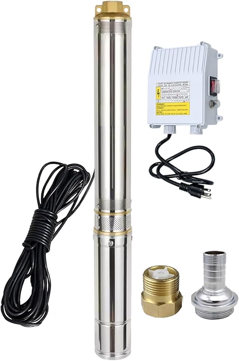 Deep Well Submersible Pump with Control Box, 2HP 230V Deep Well Pump Brass Submersible Water Pump for Industrial Irrigation and Home, 100FT Power Cord, 27GPM,472FT Lift,Long Life,4" OD