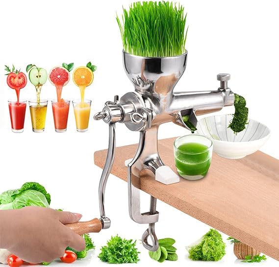 Manual Juicer Stainless Steel Wheatgrass Juicer Squeezer Berry Press Manual Juicer Wheatgrass Vegetable Fruit Extractor with Screw Clamp for Table Mounting 5.5 cm (A)