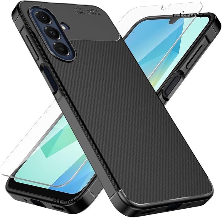 CONSTRAIN - Samsung ile uyumlu Galaxy S25 FE Kılıf Kamera Korumalı Karbon Desenli Koruyucu Silikon + Ekran Cam Set