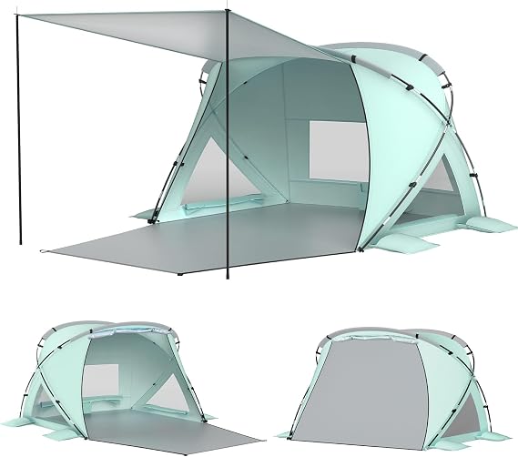 Elegear Beach Tent Sun Shelter with Canopy, CumbreXTM 4-6 Person Pop Up beach tent, Easy Setup UPF 50+ UV Protection Portable Lightweight Waterproof Cooler Family Beach Cabana Sun Shade Shelter - Green
