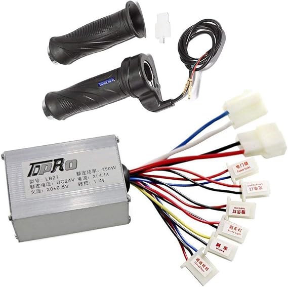 TDPRO 24V 250W Brush Speed Motor Controller and Throttle Grip for Electric Scooter Bicycle e-Bike Tricycle