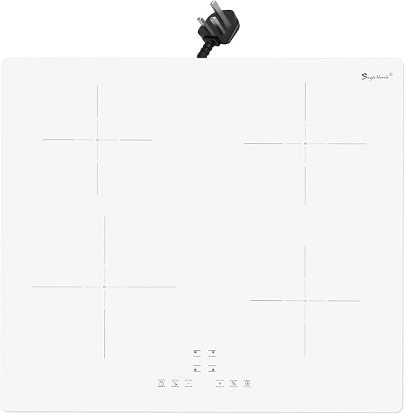 Induction Hob 4 Zone, Plug-in Electric Induction Cooker, Built-in 60cm Cooktop with Touch Controls, Crystal White Glass Panel,13Amp 2800W
