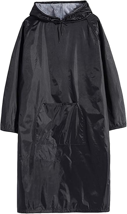 Mens Long Hooded Windproof Waterproof Pullover Raincoat Poncho-Outdoor Warm Windbreaker Jacket