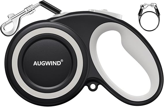 Retractable Dog Leash with Stainless Steel Anti-Chew Cable for Small & Medium Dogs up to 50 lbs | 16 ft Strong Nylon Reflective Tape | Quick Lock System (Medium, White)