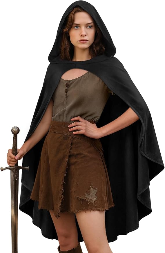 Medieval Cloak with Hood for Men and Women, Renaissance Hooded Cape for Halloween, Cosplay, LARP or Faire Costume