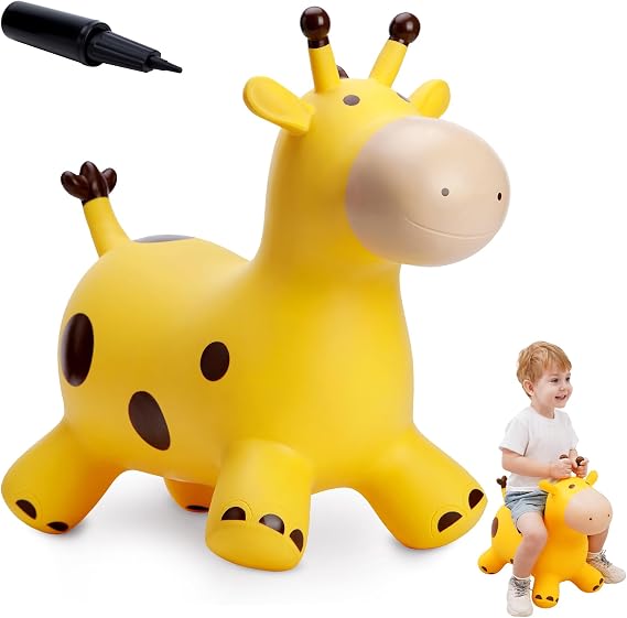EVERICH TOY Giraffe Bouncy Animal Hopper for Toddlers 18 Months+, Inflatable Bouncing Hopper Toys, Outdoor Indoor Ride on Horse Bouncer Hopping Toys, Birthday Gifts for Boys Girls 2 3 4 5 6 Years Old