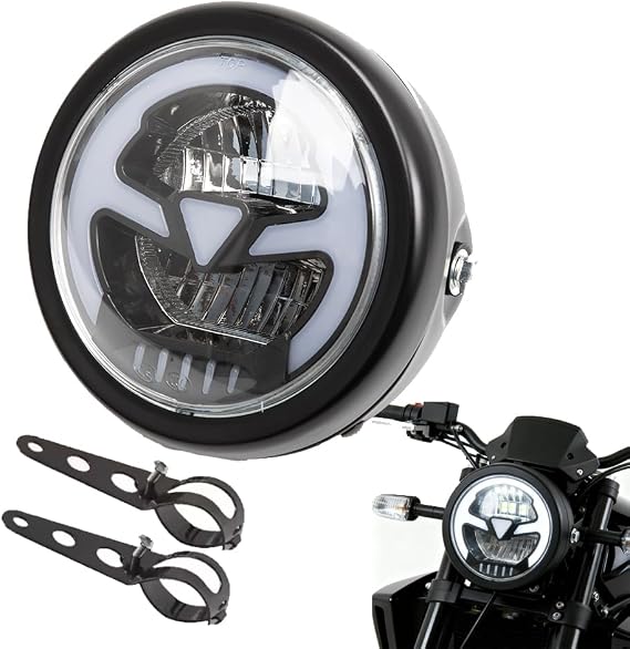 5.75 inch Headlight for Motorcycle, 5.75" Round LED Motorcycle Headlight DOT Approved Headlamp High Low Beam for Cafe Racer E-bike Bobber Chopper (White)