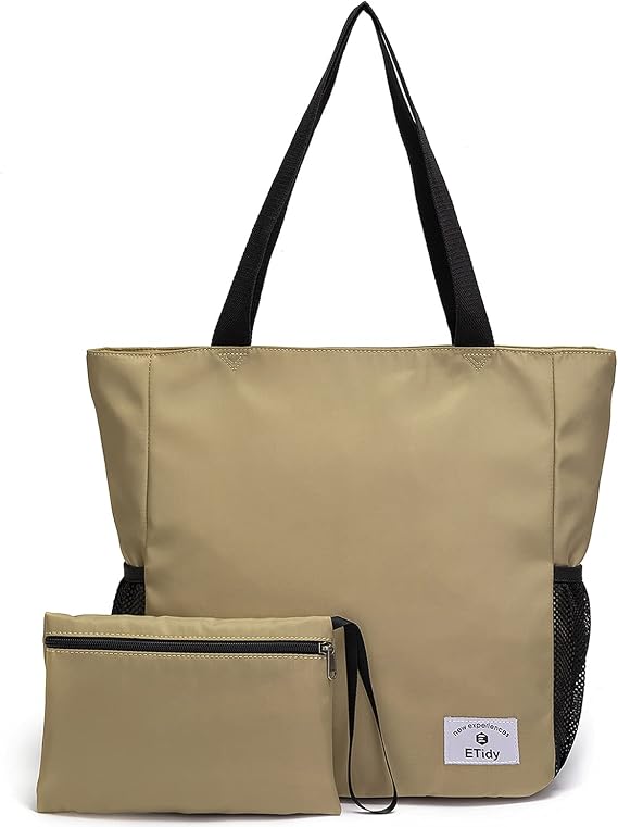 ETidy Large Capacity Foldable Tote Bag With Zipper | Water-resistant, Lightweight, Sandproof, Beach Bag, Gym Bag, Travel Shopping Bag