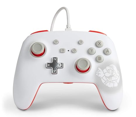 PowerA Enhanced Wired Controller for Nintendo Switch - Mario White, Gamepad, game controller, wired controller, officially licensed