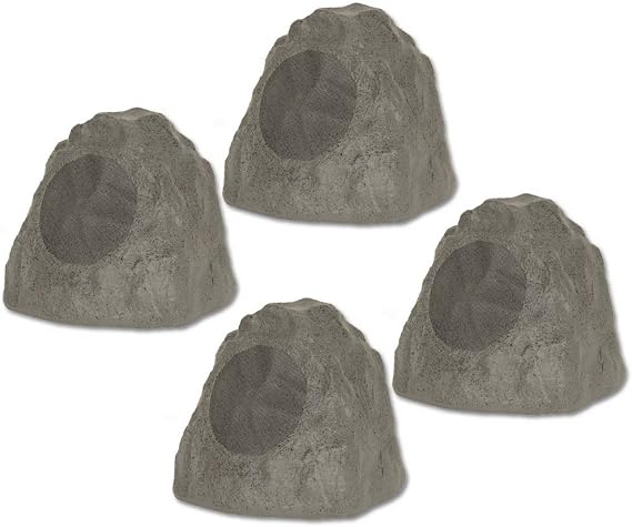 Theater Solutions 4R8SG Outdoor Slate Grey 8" Rock 4 Speaker Set for Deck Pool Spa Yard Garden