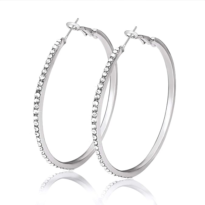 Crystal Hoop Earrings for Women Large Dazzling Rainbow Rhinestone Circle Fashion Earrings Sensitive Ears Pierced Earrings