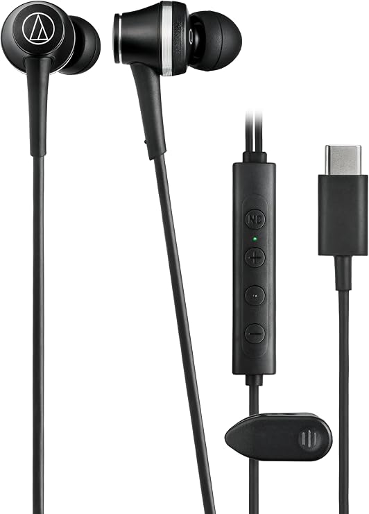 Audio-Technica ATH-CKD7NC BK Earphones, Wired Type C, Noise Cancelling, Remote Control with Mic, No Delay, Built-in DAC, Black