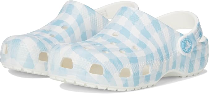 Crocs Unisex's Classic Clogs with Patterns and Graphics (Little Kid/Big Kid) White/Blue 11 Medium