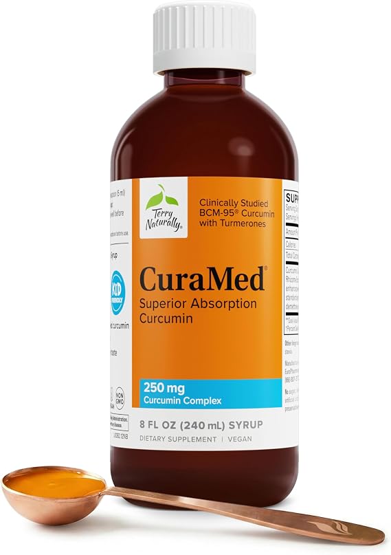 Terry Naturally CuraMed 8 fl oz - Liver Detox & Support - High Absorption | BCM-95, Curcumin. Brain and Immune Health Support.