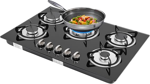 30 Inch Gas Cooktop Gas Stove Top with 5 Different Burners Stainless Steel Built-in Hob for Homes or Restaurants