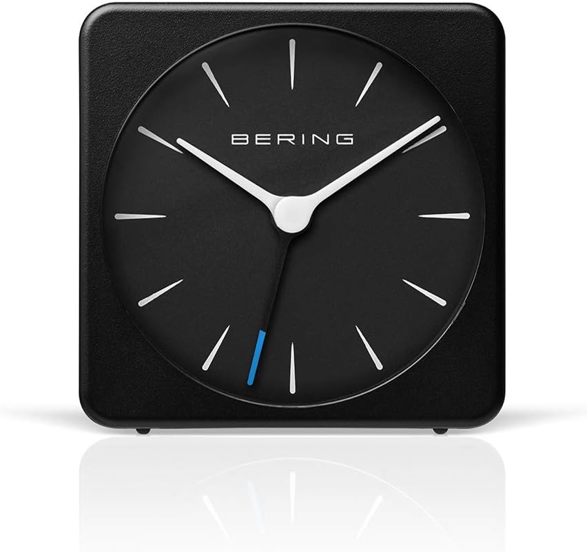 BERING Alarm Clock | Simple and Modern Nordic Design | Black and Black | Runs Particularly Quietly | 66 mm in Diameter | 91066-54S