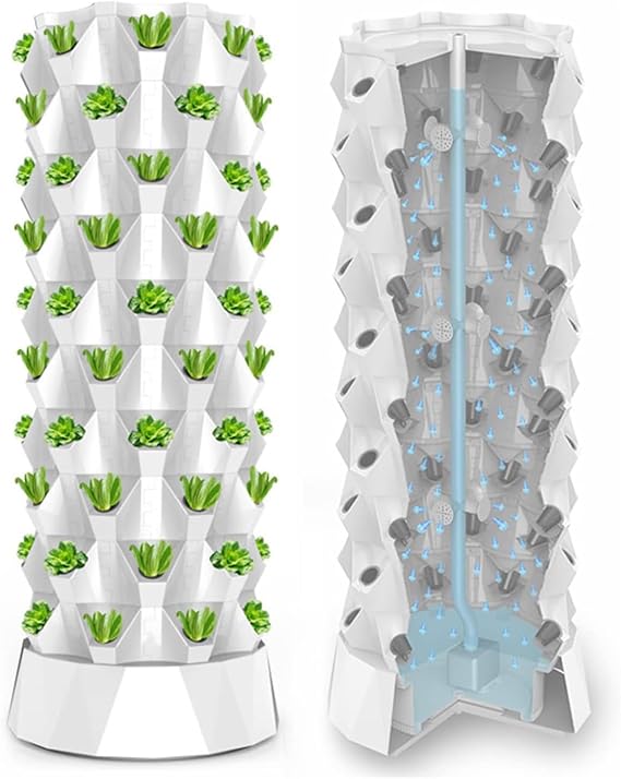 Hydroponics Tower, Garden Hydroponic Growing System Vertical Tower, Indoor Hydroponic Growing System for Herbs, Fruits and Vegetables with Hydration Pump, Adapter, Seedbed and Net Pots,White-80Pots