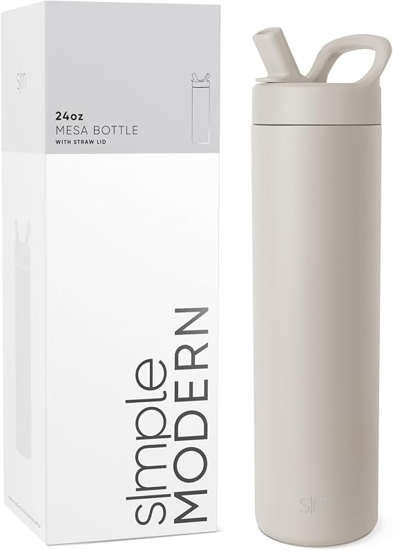 Simple Modern Insulated Water Bottle with Manual Straw | 24oz | Beige