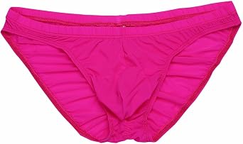 iEFiEL Summer Silky Feel Bulge Pouch Ruched Back Bikini Briefs Underwear Swimwear for Men Rose One Size
