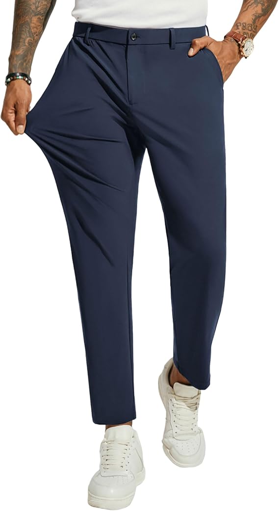 PJ PAUL JONES Men 4 Way Stretch Golf Pants Casual Slim Fit Cropped Tapered Dress Pants Lightweight Business Trousers