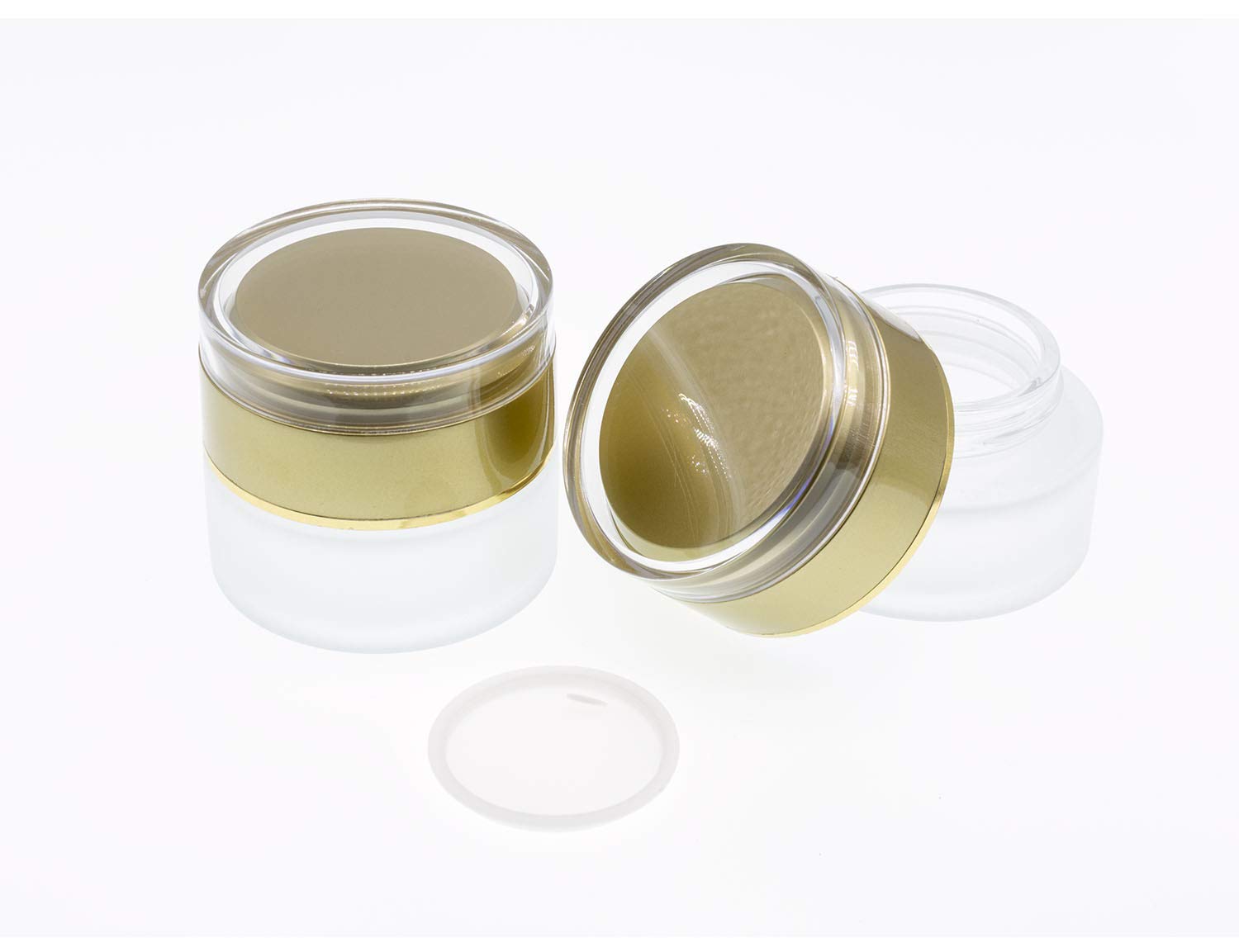AKOAK 2 Pcs Refillable Frosted Glass Cosmetic Cream Jar Bottle Container,High-end Separate Bottles for Cosmetics with Gold Lid,Capacity 20g/0.67oz
